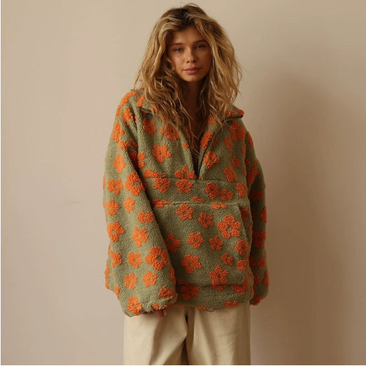 Laaxiv™ “BloomHaven” Floral Fleece Pullover