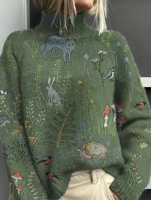 ForestWhimsy™ Bestickter Rollkragenpullover