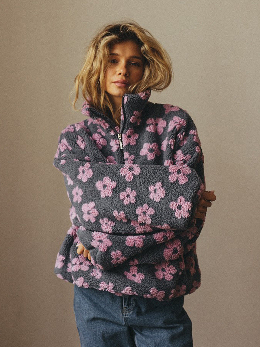 Laaxiv™ „BloomHaven“ Fleecepullover mit Blumenmuster
