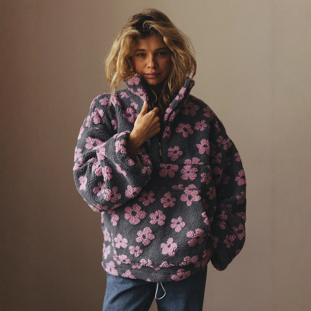 Laaxiv™ “BloomHaven” Floral Fleece Pullover