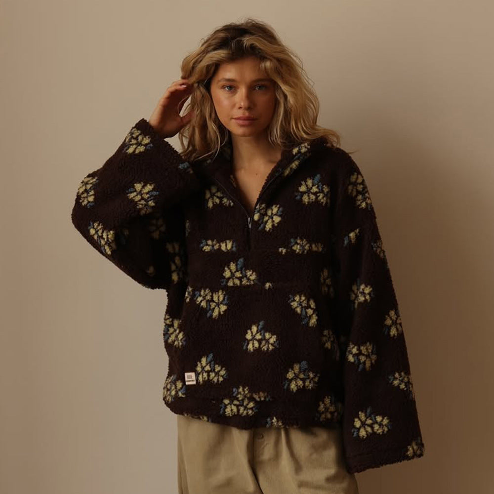 Laaxiv™ “BloomHaven” Floral Fleece Pullover